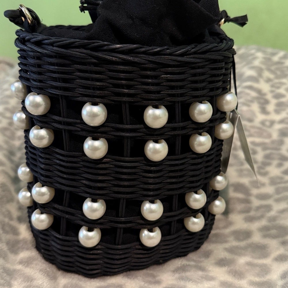 NWT Kate Spade Target Collab Black Woven Bag with Pearl Accents - Picture 7 of 7